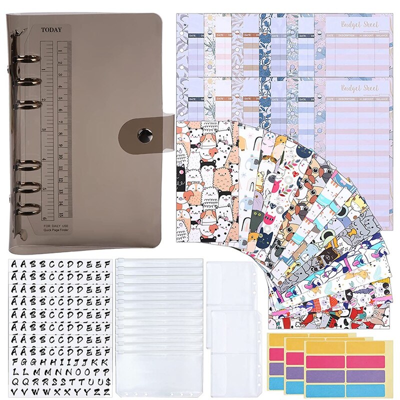 Budget Bindmiddel Envelop Systeem Kosten Budget Lakens, A6 Pvc Zakken, Opbergzakken, Alfabet Stickers: Licht Groen