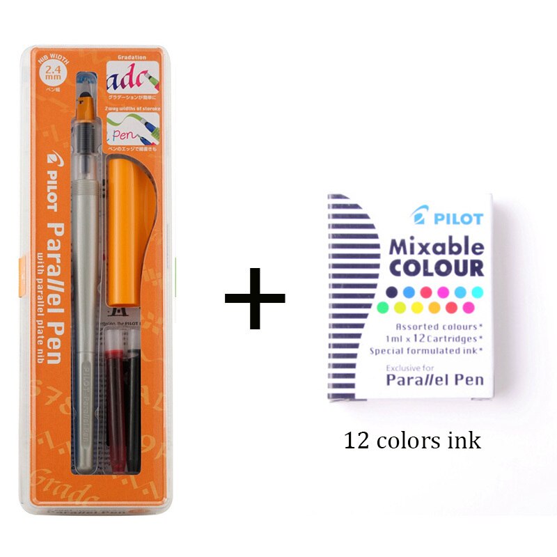 Japan pilot  fp3- ss parallel pen 1.5 2.4 3.8 6.0 blæk kunst pen mund pen engelsk kalligrafi pen 12 farve blækpatroner: Orange med 12 blæk