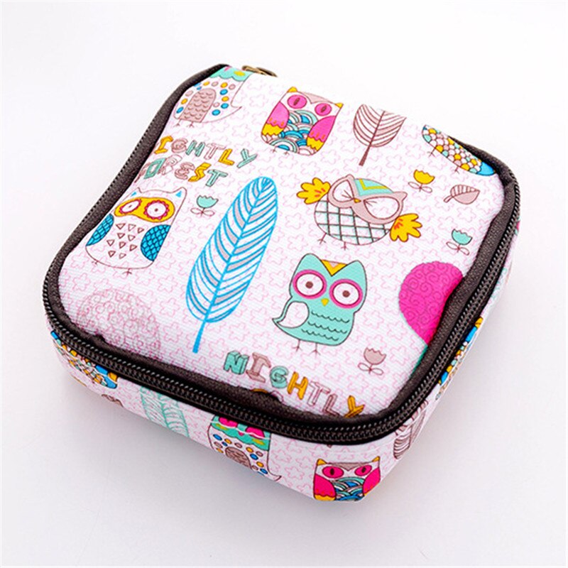 Moda feminina pequenos sacos cosméticos viagem mini guardanapos sanitários compõem moeda cartão de dinheiro batom bolsa de armazenamento sacos: Pink Owl