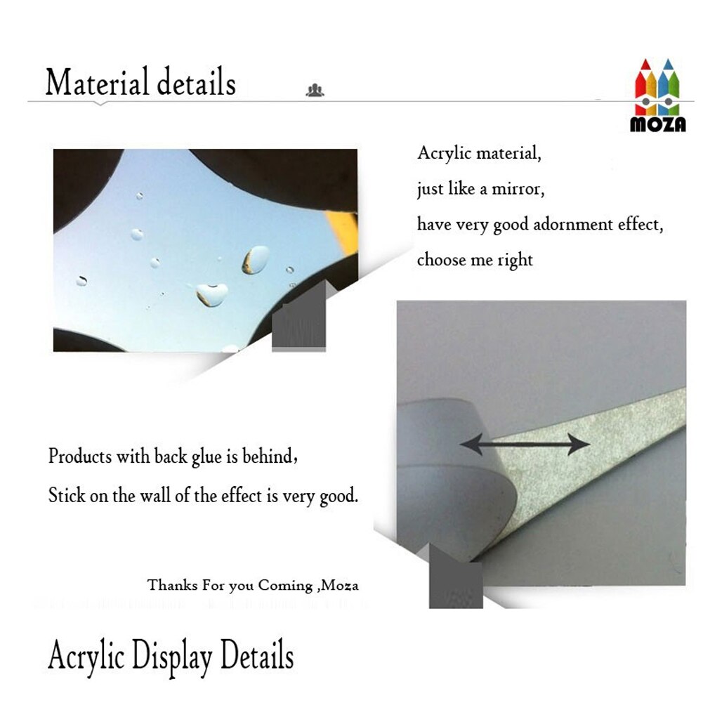 36X Acrylic Mirror Effect Tile Wall Sticker Room Decor Stick Art Bathroom DIY P