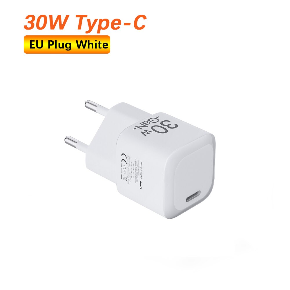 Electop 30W Gan Charger Usb Type C Fast Charger Telefoon Usb C Lader Voor Iphone 13 12 Xiaomi Macbook laptop Gan Usb C Adapter: EU White