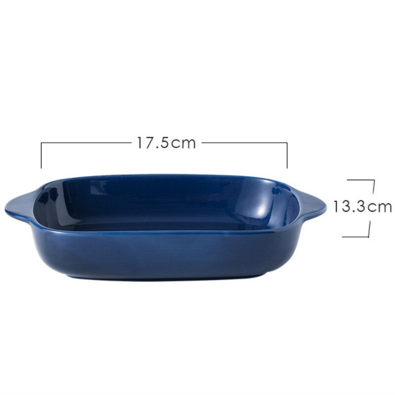 Rectangular Ceramic Baking Tray Double-eared Rice Plate Baking Mold Oven Pasta Thousand-level Baking Tray Microwave Oven: Blue