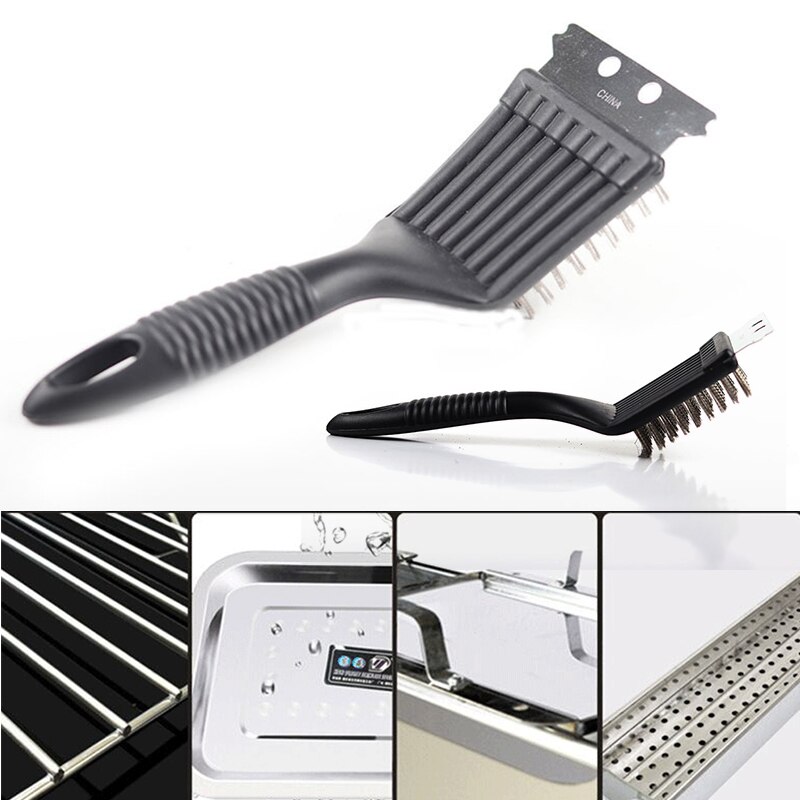 Grill Pinsel Und Schaber BBQ Reiniger Edelstahl Draht Borsten Mit Lange Griff Werkzeuge Für Grill Grill Reinigung Zubehör: grau Bürste
