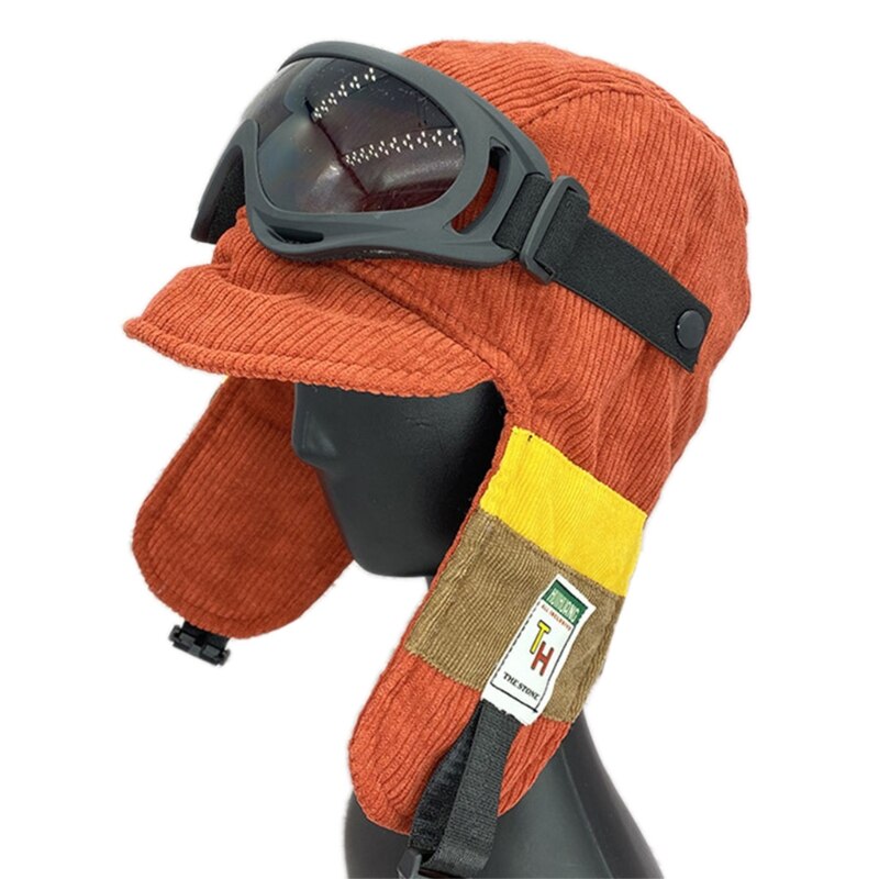 Gorro de aviador de invierno para niños, gafas de protección para las orejas, Color sólido: Red