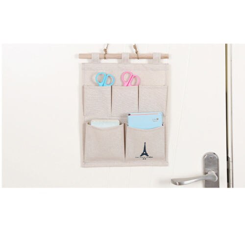US STOCK 5 Pockets Hanging Storage Bags Linen Organizer Pouch Tidy Holder Wall Door Closet Bathroom Bedroom