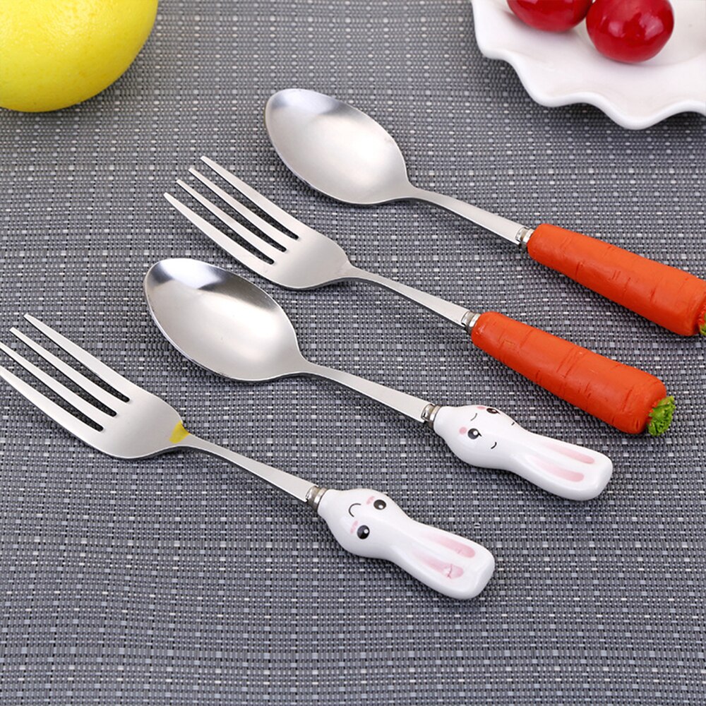 Baby Feeding Spoon Stainless Steel Tableware Dessert Spoon for Children Fork Baby Gadgets Feedkid Children's Cutlery for Kids