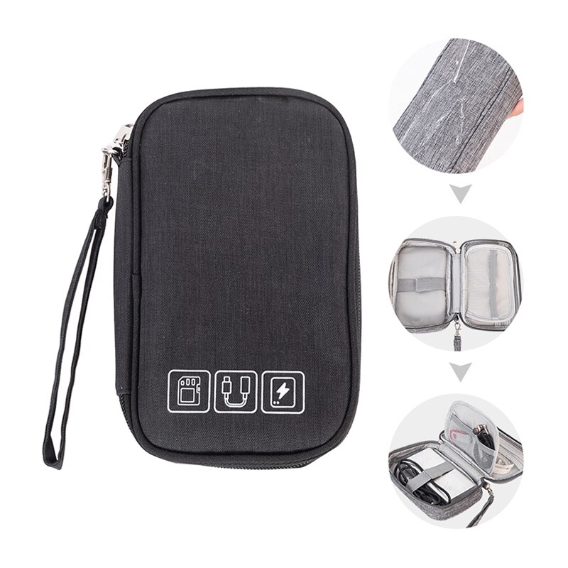 Kabel organisator bag gadget organizer kabel etui bærbart reise elektronisk tilbehør oppbevaringsveske lader headset digital veske: Svart