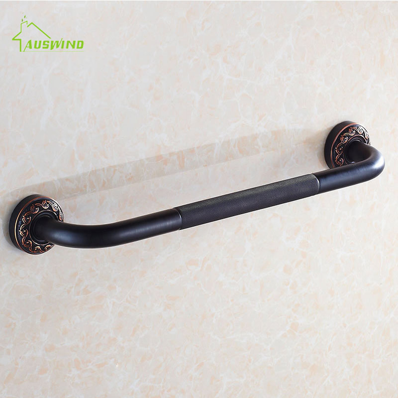 Bathtub Handrail Bathroom Tub Safety Grab Bar Black Antique Brass Carved Safety Handles Wall Mounted Bathroom Accessories 52cm