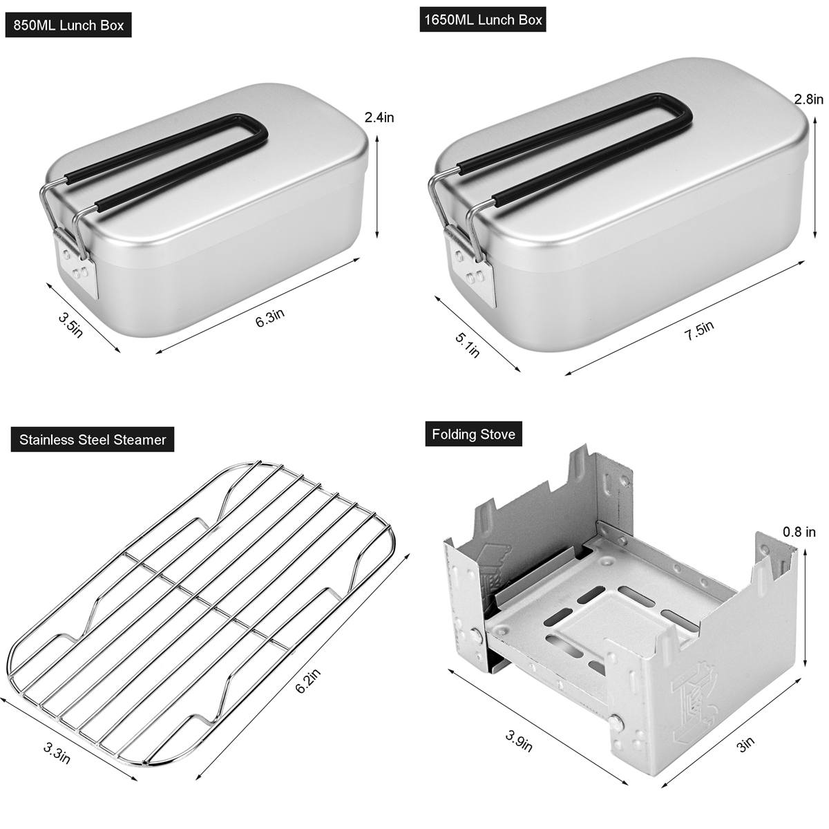 Folding Stove Lunch Box Steaming Rack Combo Set Camping Lunch Box for Picnic Camping Hiking Fishing Mountaineering