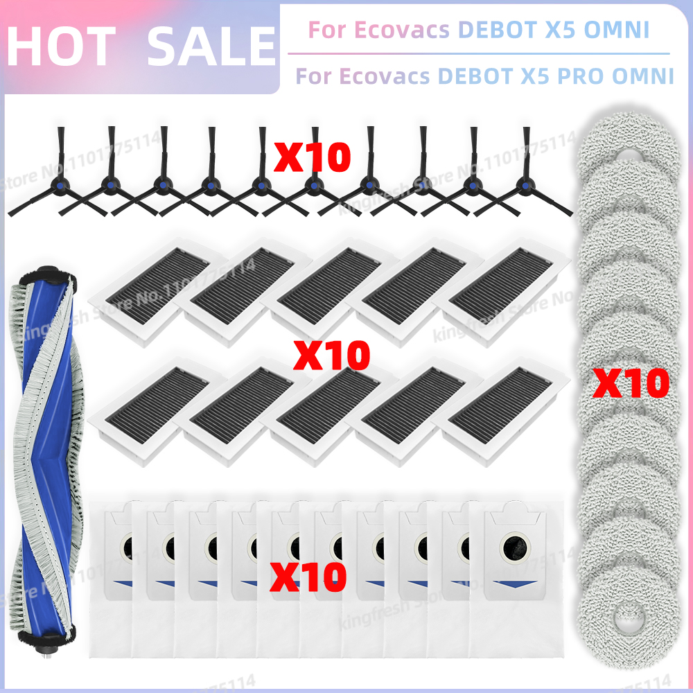 Compatible con piezas de repuesto para aspiradora robot Ecovacs Debot X5 OMNI / X5 PRO OMNI / X5 PRO - rodillo principal, cepillo lateral, filtro Hepa, paño de fregona, bolsa de polvo, accesorios: Caqui oscuro