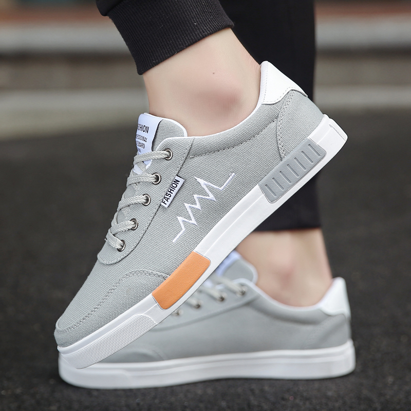 Herrskor vår sommar canvas skor herr sneakers low top svarta skor herr fritidsskor manligt märke sneakers: Grå / 43