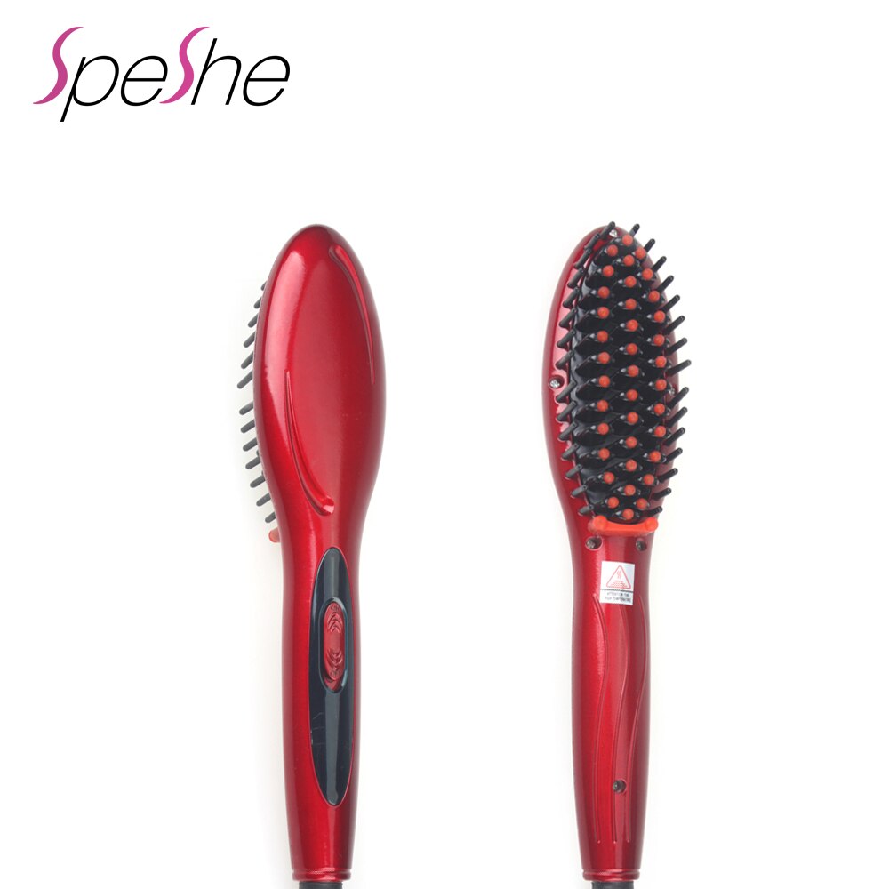 Cepillo eléctrico de cerámica para masaje y alisado del cabello, peine iónico negativo para salón, herramienta de peinado Anti frizz, plancha plana: RED / AU