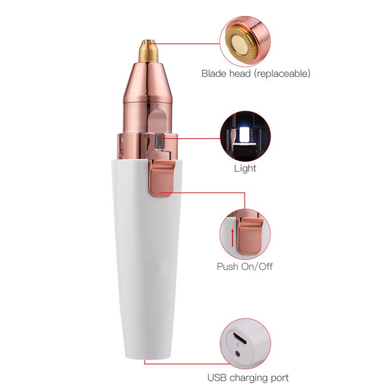URAQT 2-in-1 Facial Hair Remover & Eyebrow Trimmer For Women | Rechargeable, Waterproof, Painless With LED Light