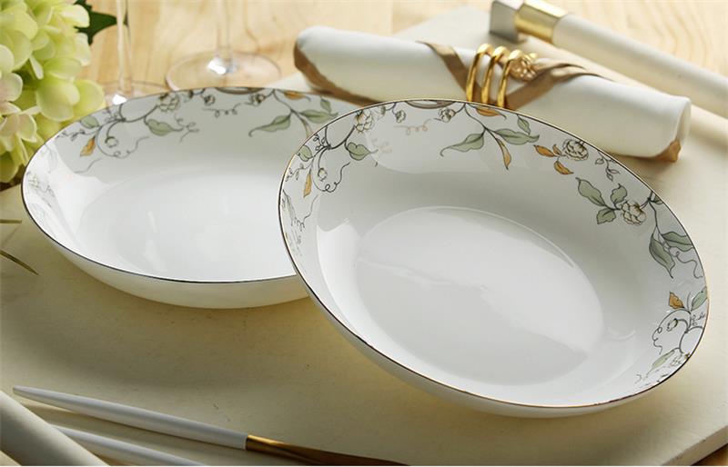 8 inch, real bone china dessert plates, leaf painting, ceramic kitchen dishes for cooking, ceramic dinnerware decorative plates