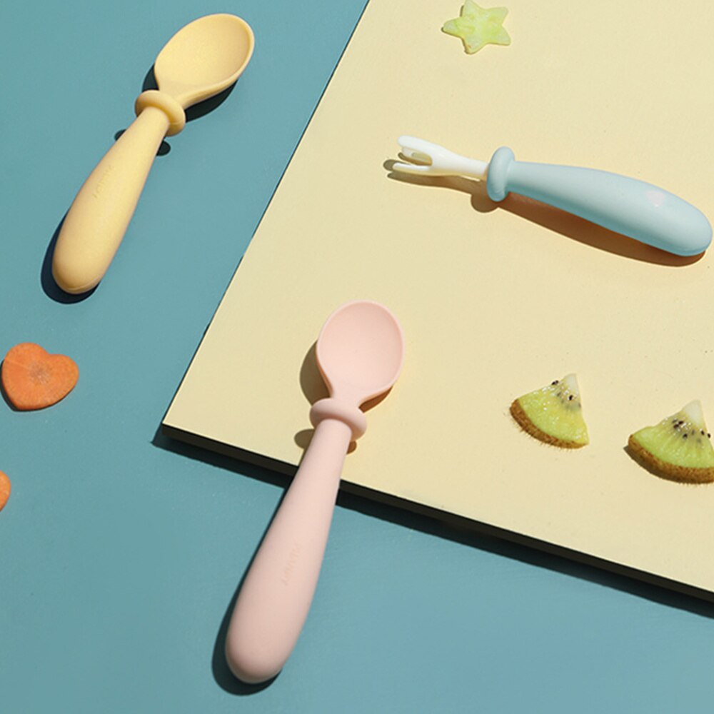 1 Set Toddler Utensils Baby Fork Spoon Kids' Cutlery Set for Safe Dining