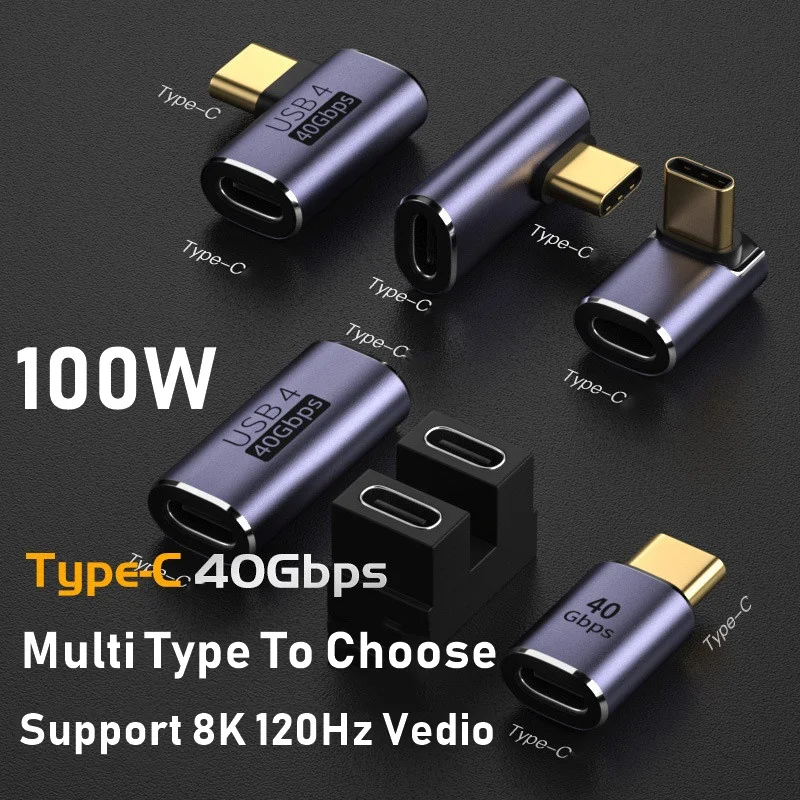 Adaptadores USB C Adaptador de ángulo recto en forma de U Tipo C Hembra a Tipo C Macho 40Gbps Adaptador de datos rápido Convertidor Adaptadores de carga