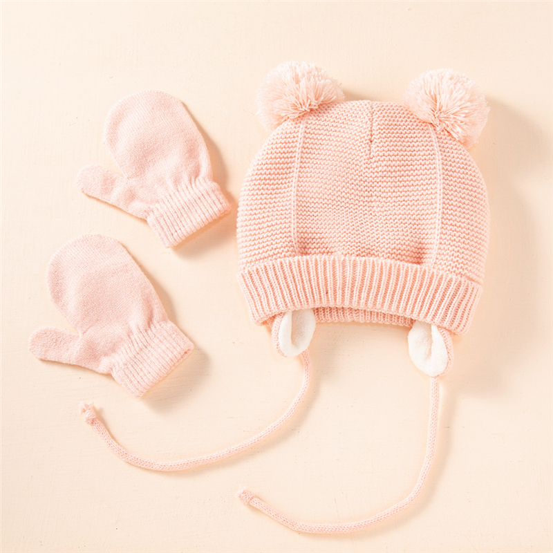 Set di 2 guanti per cappello da bambino Set di cappelli per bambini in maglia di pelliccia intrecciata a maglia solida 2021 inverno ragazzi ragazze bambini berretto cappelli per orecchie caldi: D