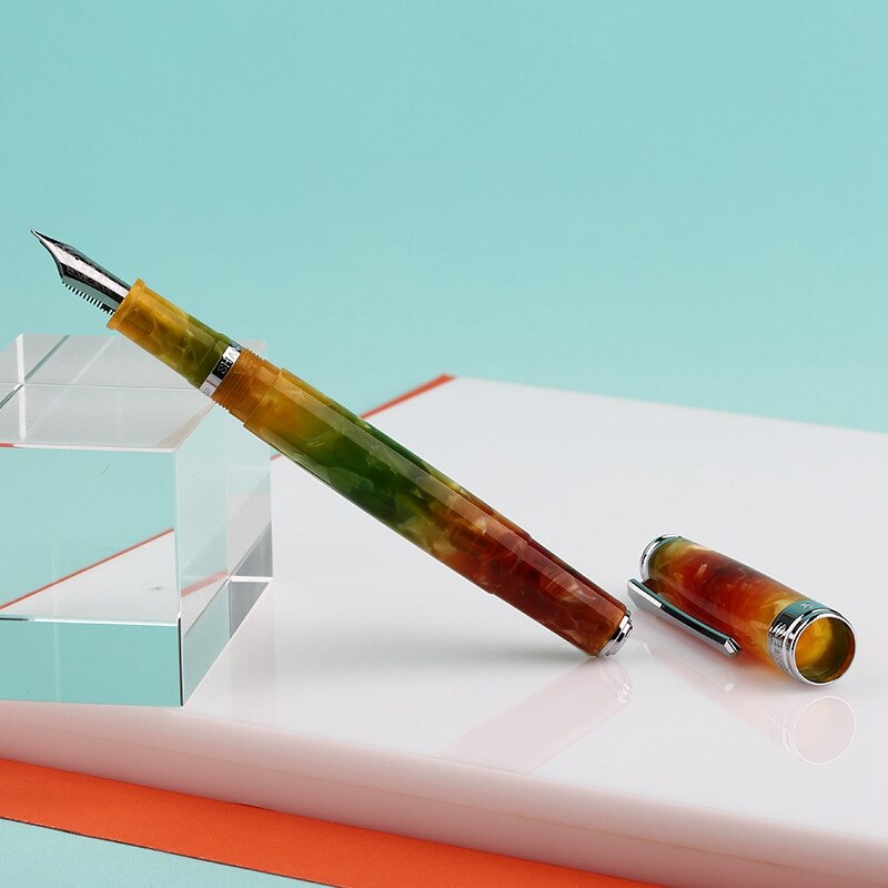 PENBBS 500 de acrílico colorido pluma estilográfica con émbolo Clip de plata Punta fina F escribir fuente bolígrafos la escuela de artículos de oficina