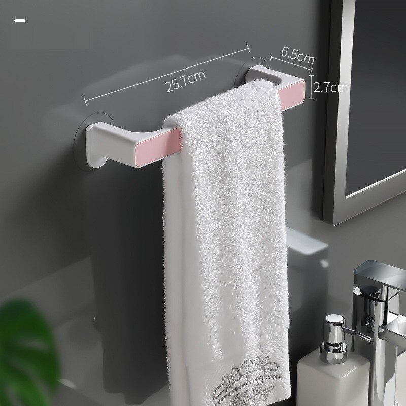 Handdoek Houder Zelfklevende Rack Wall Mounted Handdoeken Hanger Voor Bad Handdoek Bar Plank Rolhouder Opknoping Haak Badkamer organizer: Pink Short Holder