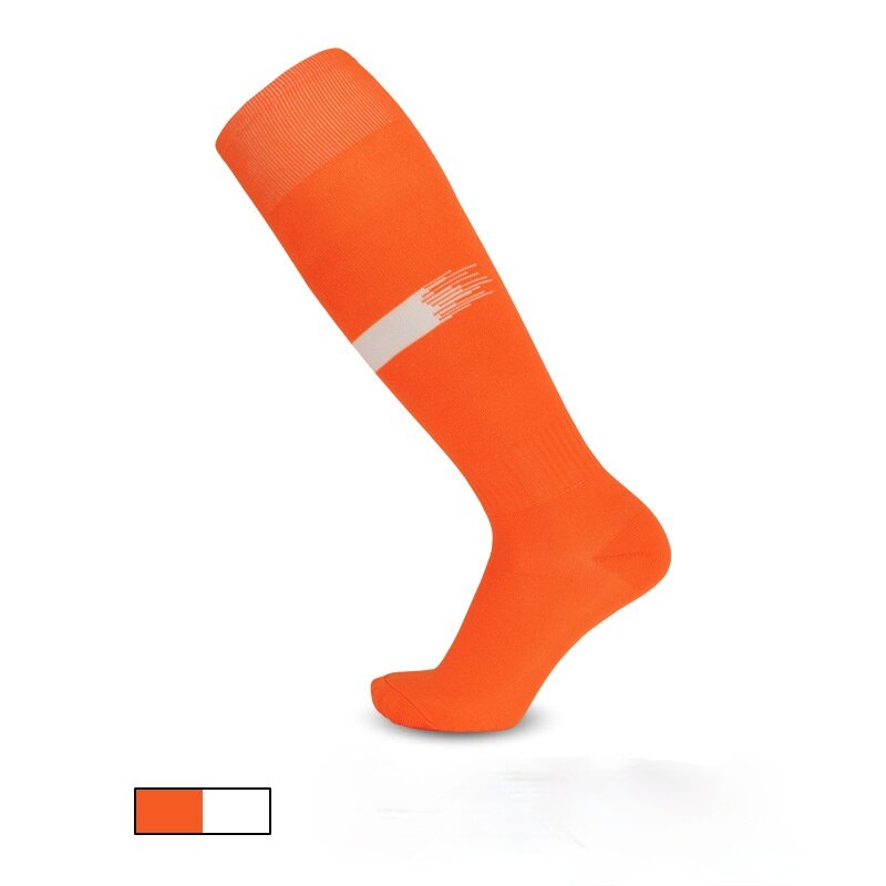 Stijl Voetbal Sokken Mannen Lange Outdoor Ademend Mesh Fietsen Sok Mannen Schokabsorptie Voetbal Sokken Anti Slip: orange and white
