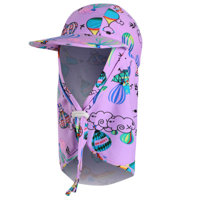 kids swimming caps outdoor sun sand UV rays block big brim sunhat ear neck cover print swim cap kids bathing cap for boys girls: 6