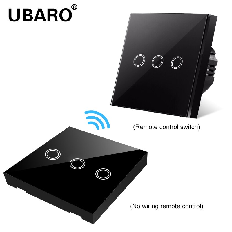 UBARO EU/UK100-240V Wireless Controller Crystal Glass Screen Smart home wall light lamp RF433 Controller Touch switches 2Gang: ZS-BB003-SF