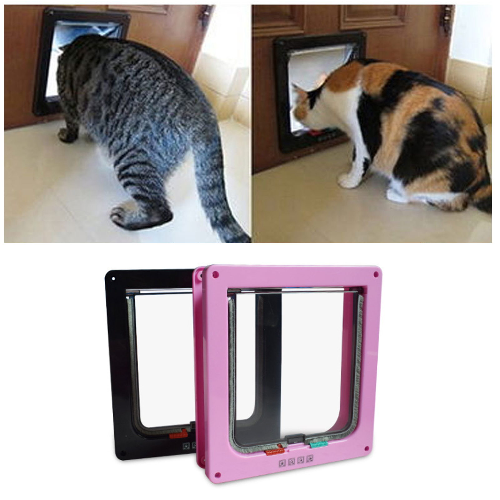 Cat Flap Door 4 Way Locking Security Pet Cat Puppy Door for Interior Exterior Door Anti Escape Safety Gate Frame Cats Supplies