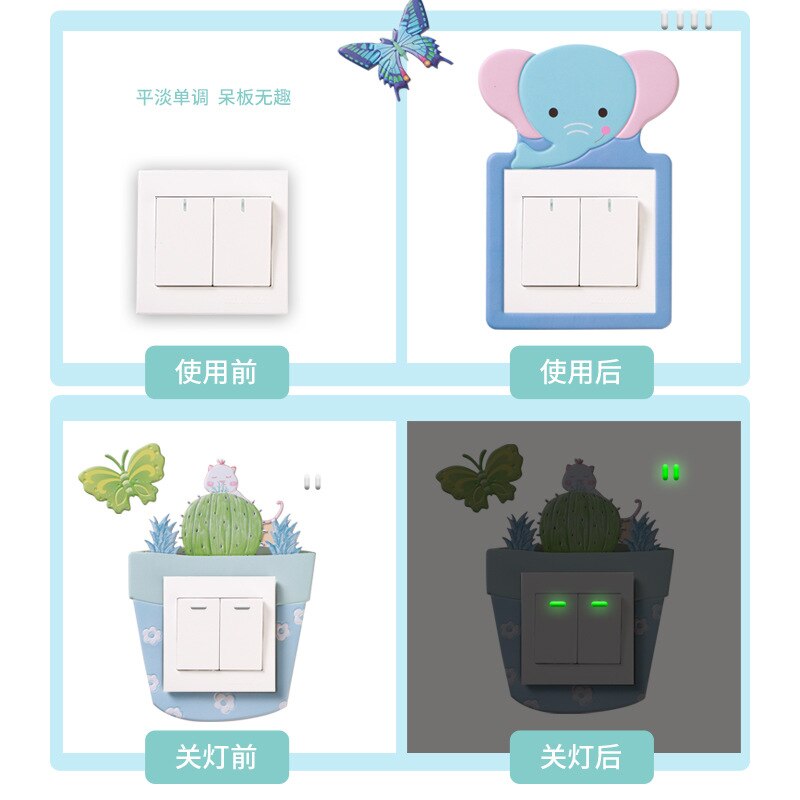 Leuke Dieren Olifant Schakelaar Sticker Remoable Muursticker Voor Kids Nursery Thuis Decal Decor