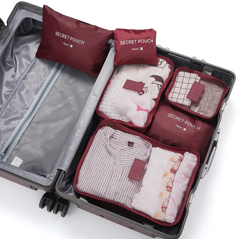 6/1Pc Travel Clothes Storage Waterproof Bags Portable Luggage Organizer Pouch Packing Cube 9 Colors Local Stock: Burgundy