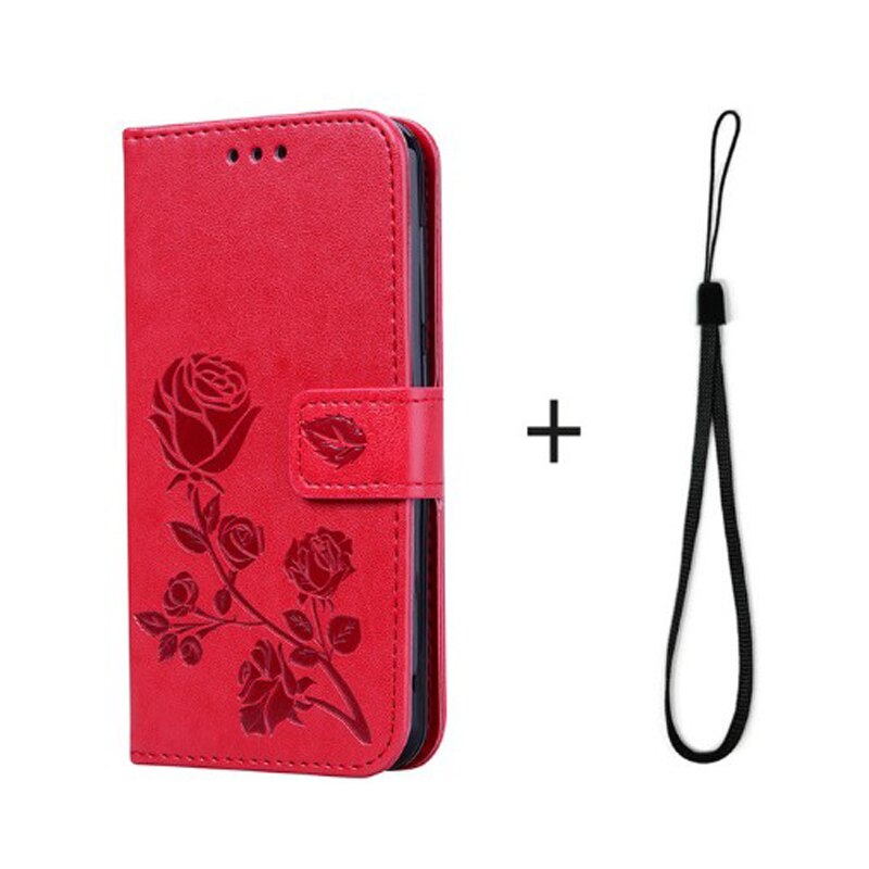 Capa carteira para samsung galaxy a02 SM-A022M a022f couro livro funda capa para samsung a02 a 02 caso do telefone da aleta escudo etui coque: MGH Red Strap