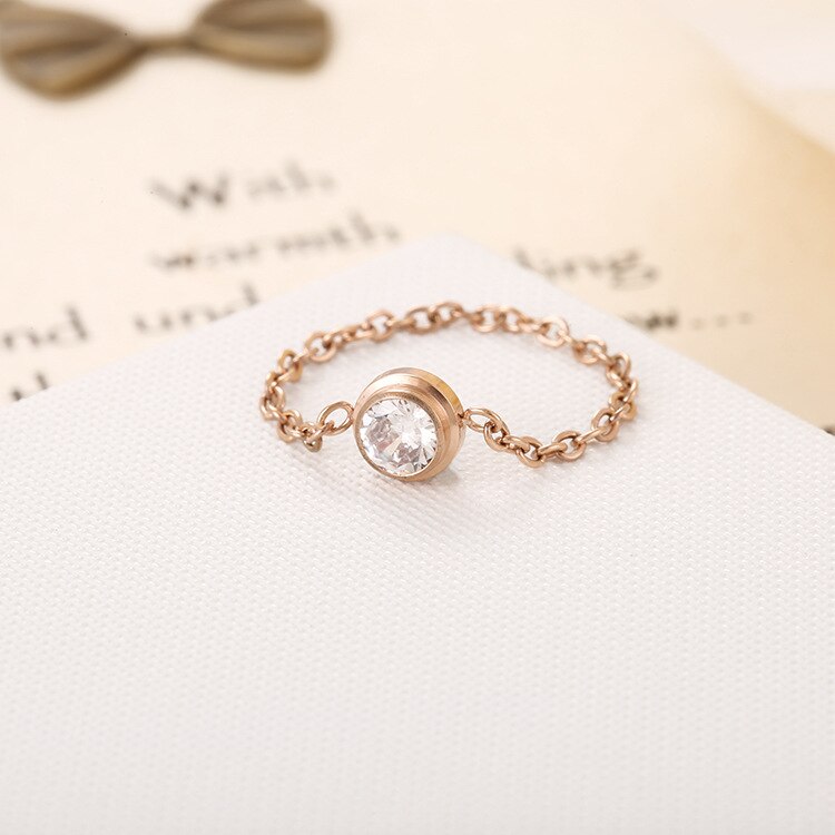 JeeMango tytan stalowa mody pojedyncze cyrkonia łańcuch pierścień kolczyki klasyczny Róża złoty kolor obrączki dla kobiet Anneau JR19165