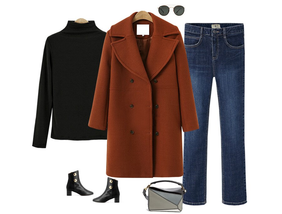 Manteau Double boutonnage en laine pour femme, veste mi-longue, grande taille, couleur Pure, streetwear, manches longues, automne hiver: Bourgogne / S