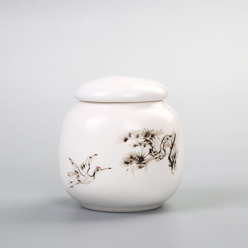 Porcelain Tea Storage Container Dried Fruit Storage Tank Chinese Ceramic Tea Box Lid Kitchen Teaware Mini Printed Food Container: M