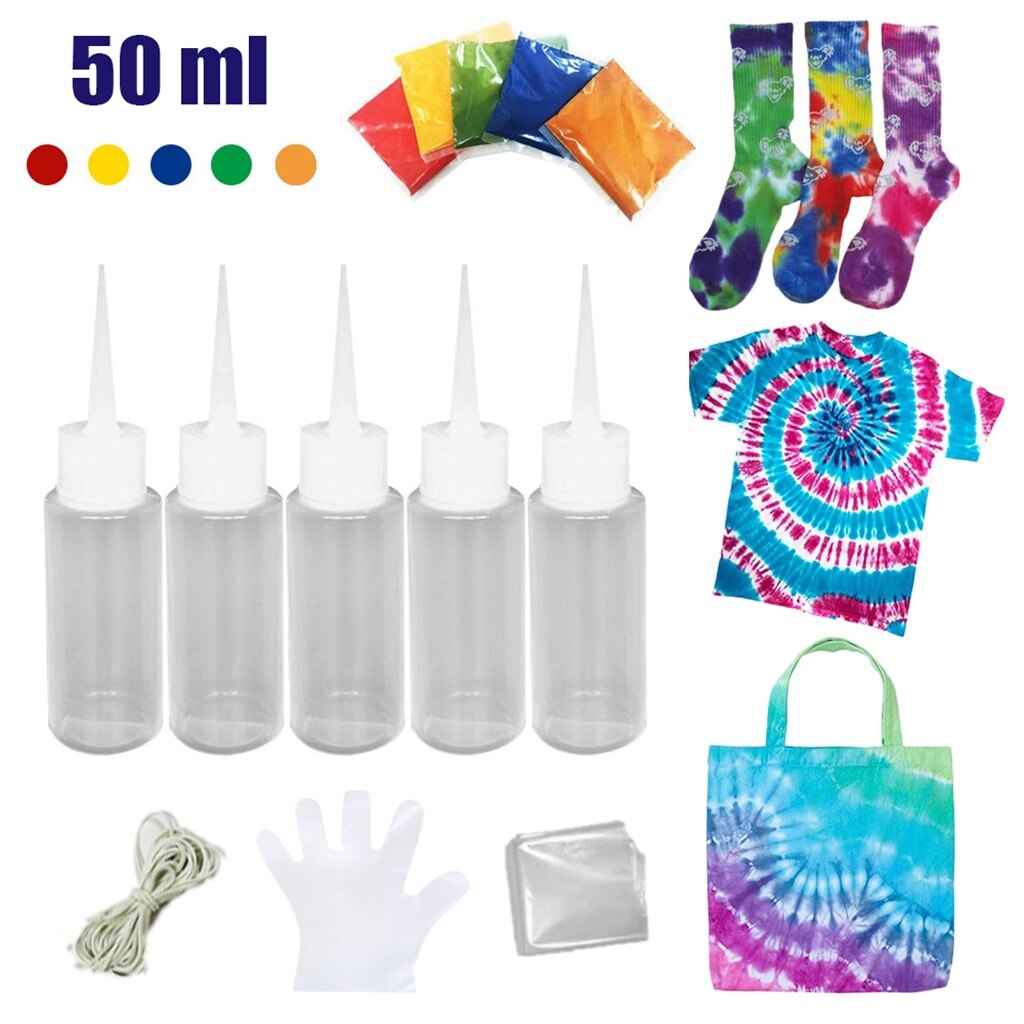 5 Kleuren Tie Dye Kit Voor Art Met Rubber Band Textiel Verven Diy Craft Stof Kleding Graffiti Koud Water Hand werk D5: Default Title