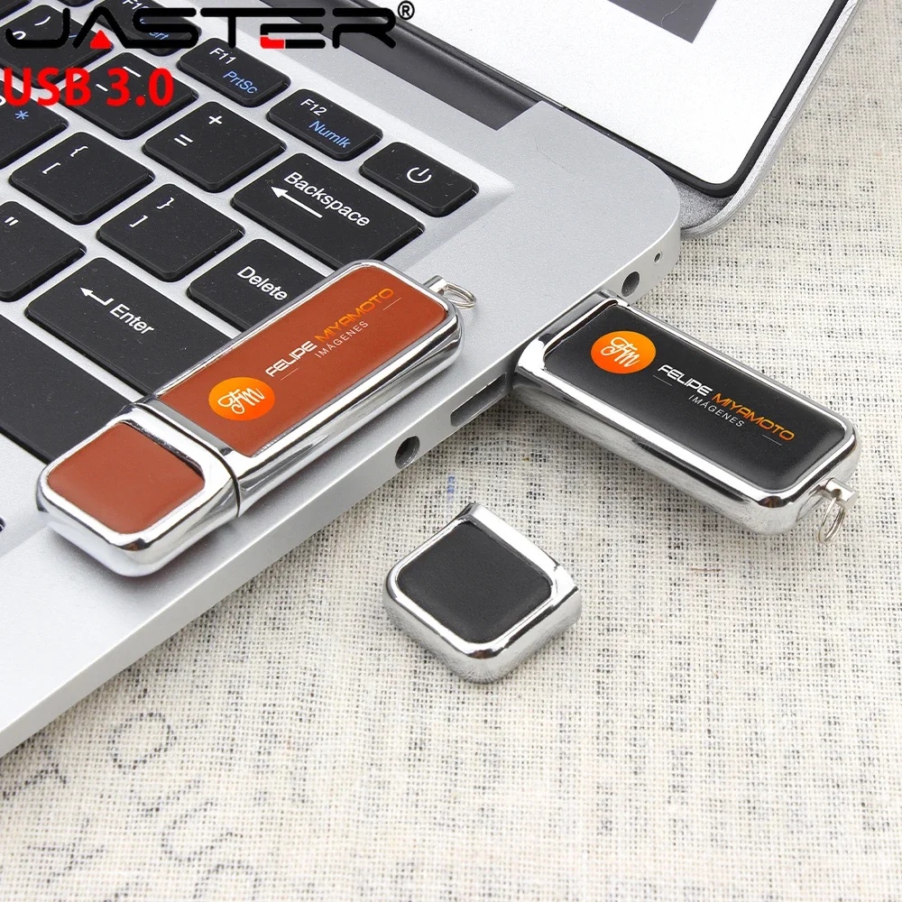 High Speed Leather USB 3.0 Flash Drive 128GB Free Custom Printed Logo Pen Drive Memory Flash Stick Birthday Box