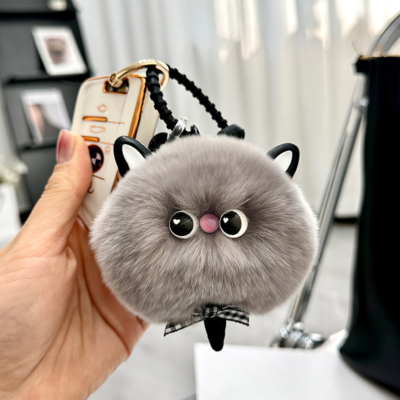 Cute Fluffy Rabbit Keychain Ring Plush Pompon Bunny Bag Pendant For Couple Car Key Ring Jewelry: Red