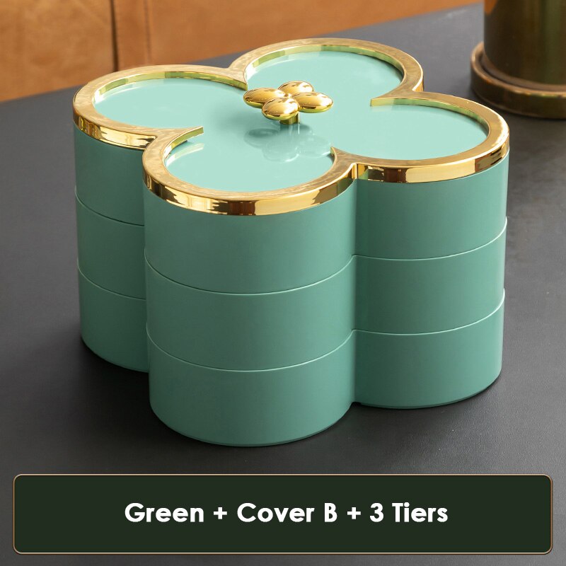 Bloem Vorm Snack Dienblad Decoratieve Plastic Verdeeld Snack Borden Kommen Voor Familie Party Candy Noten Opbergdoos Met Deksel: Green B 3 tiers