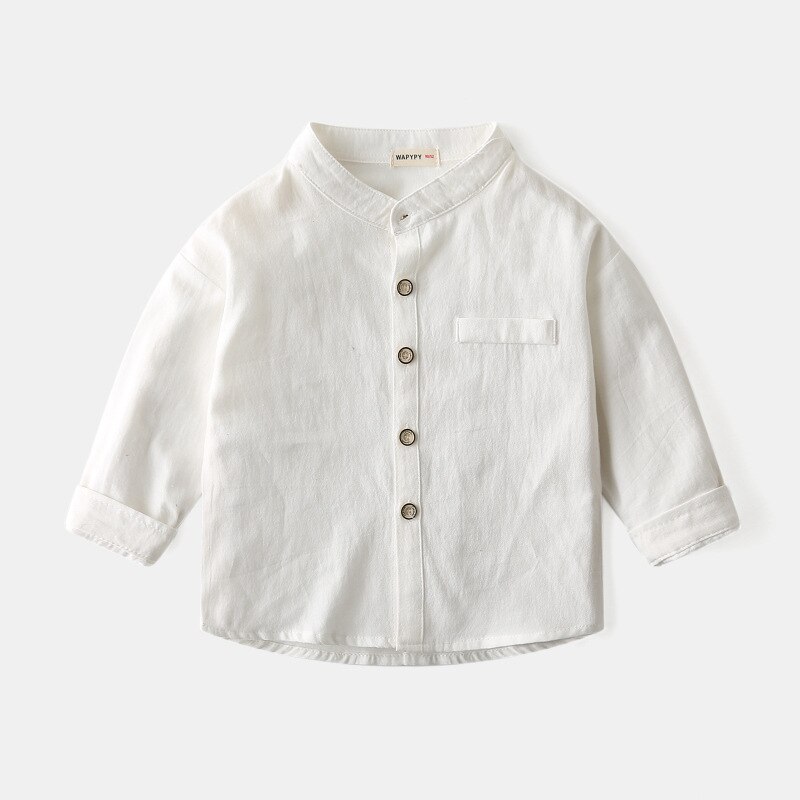 Solid White Boys Shirt Summer Cotton Linen Toddler Tops Children Kids Clothes: White / 4T