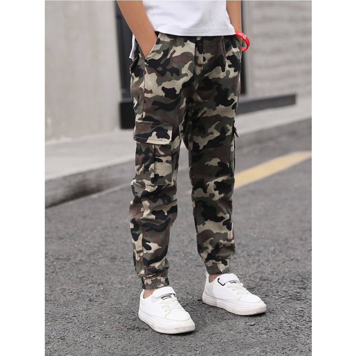 Children Boys Camouflage Pants Casual Cargo Pants Kids Cotton Trousers Elastic Waistband Sport Pants Teenage Boys Sweatpants