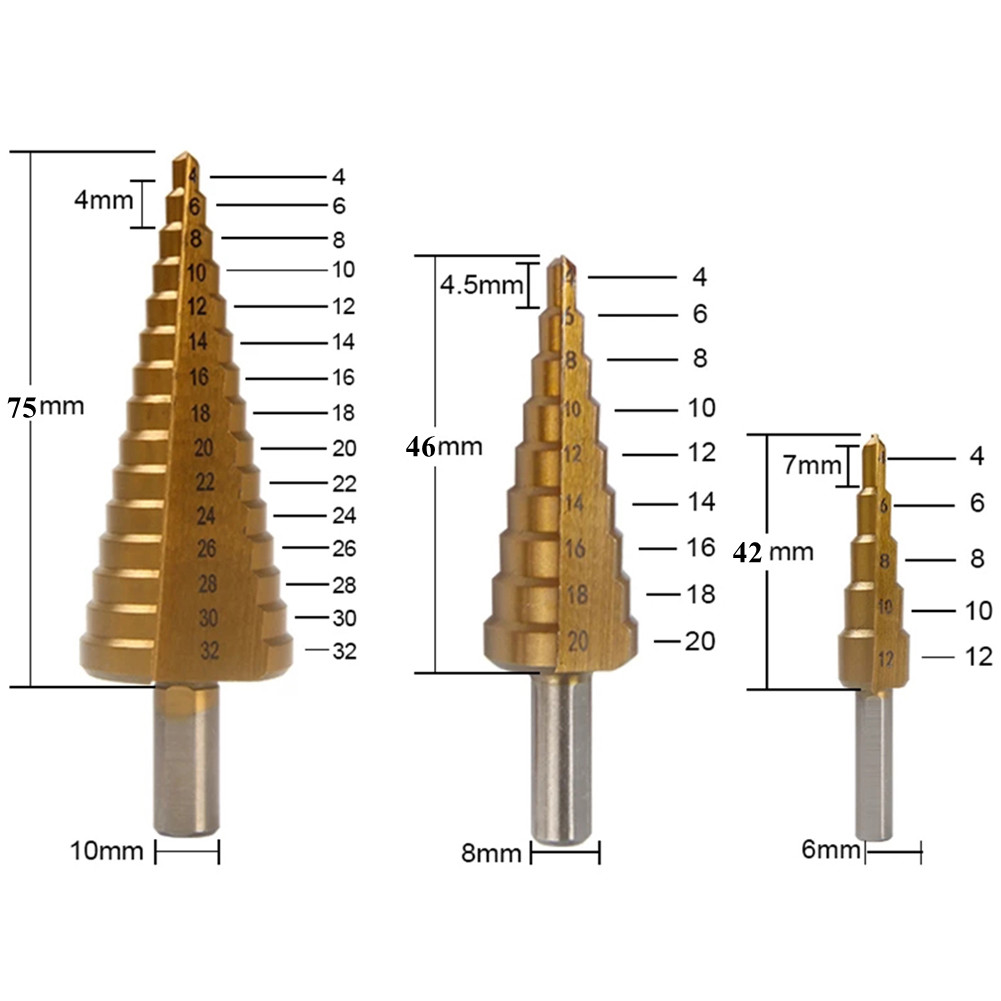 6 -teiliges stufenbohrer-sägeset, titan-fräser 4-12 4-20 4-32mm 3 6 8mm für holzbearbeitung, metallkern-lochöffner
