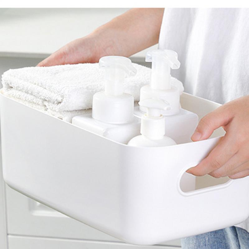 Storage Basket With Handle Cosmetic Storage Box Desktop Sundries Plastic Organizer Household Makeup Kitchen Storage Container