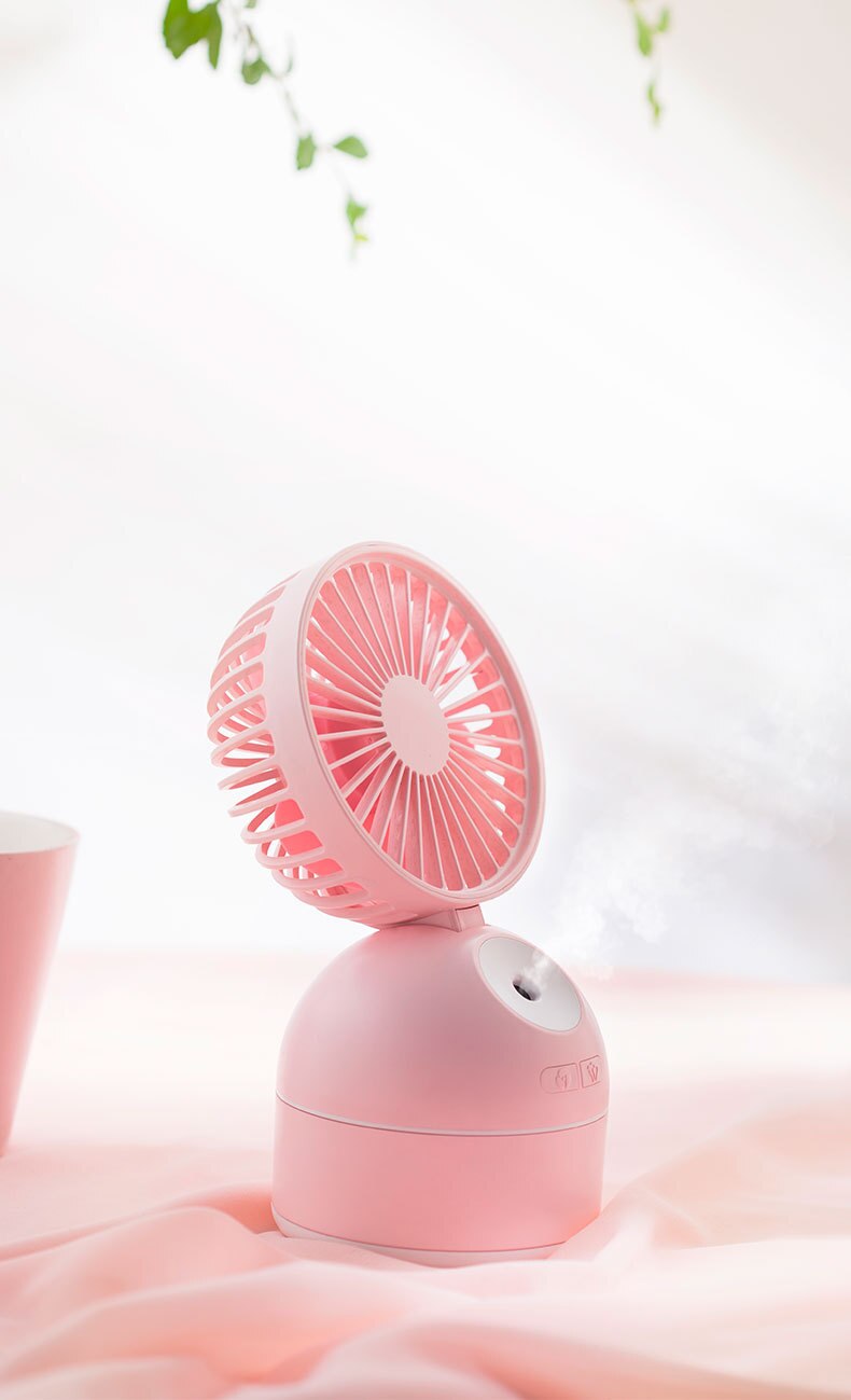 Ventilator luftfugter 2- i -1 mini bil kontor luftrenser usb lade ventilator luftfugter: Lyserød