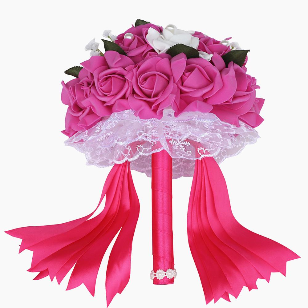 Ramo de novia Artificial Simple de 9 colores para dama de honor con flores de espuma PE ramo de rosas de boda hecho a mano decoración de FW007B: rose red