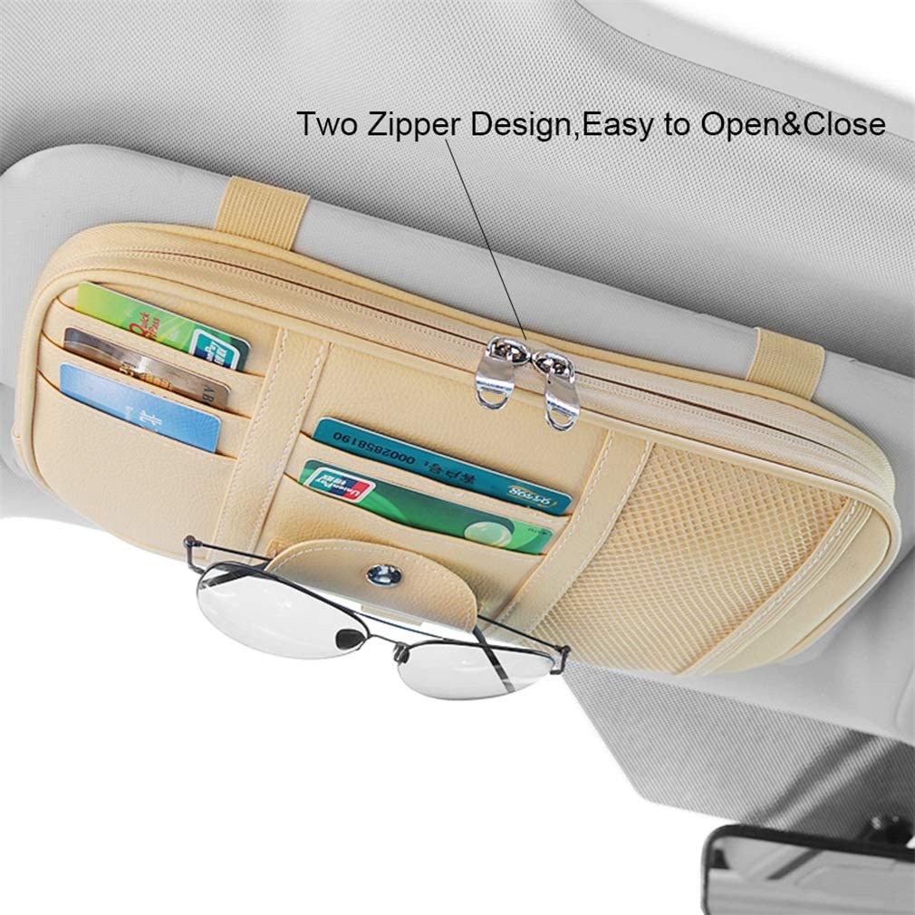 Car Sun Visor Organizer Auto Pocket Organizer Car Truck SUV Storage Pouch Glasses Bill Pen Card Holder Multi-Pocket Net Zipper