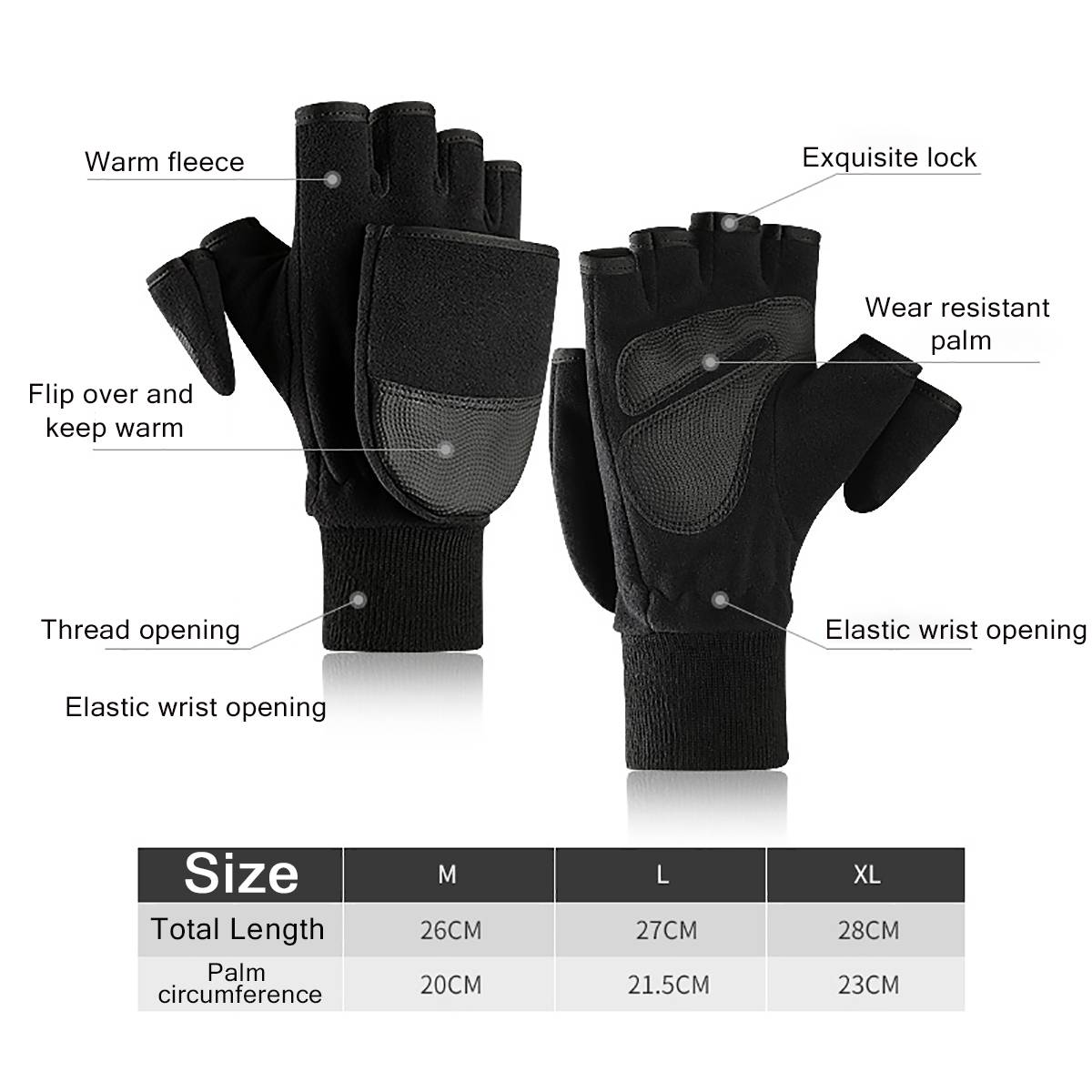 Vinter halv finger flip handsker udendørs varm vant vindtæt fleece foret termisk varme handsker guantes kørsel ridning