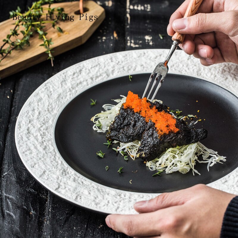 Stone plate European-style embossed Western steak plate Western-style ceramic tableware snack plate breakfast plate