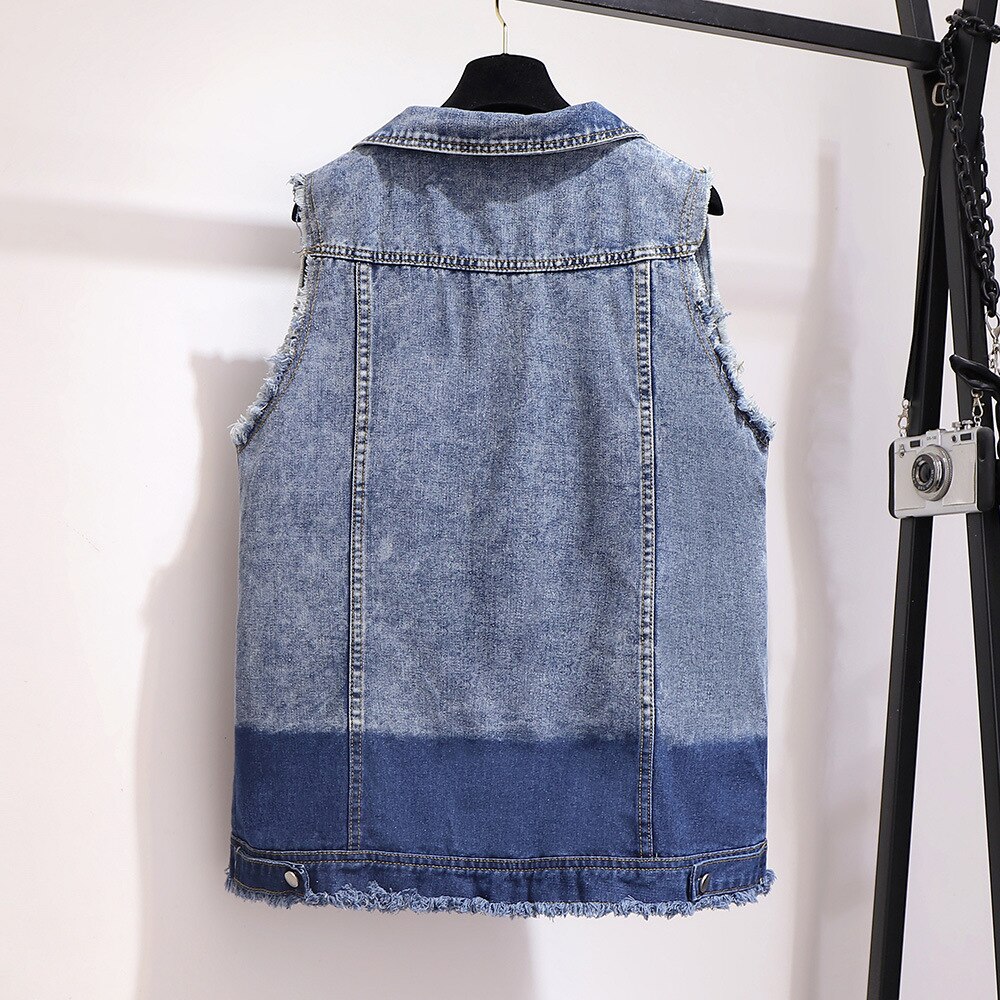 Chaqueta vaquera holgada de algodón sin mangas para mujer, chaleco vaquero de talla grande 4XL, 5XL, 6XL, 7XL, para primavera y otoño