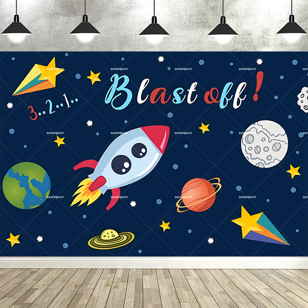 Espaço astronauta dos desenhos animados exterior planeta fundo decoração festa de aniversário das crianças chá de bebê banner fotografia adereços: CÉU AZUL / 150 * 300