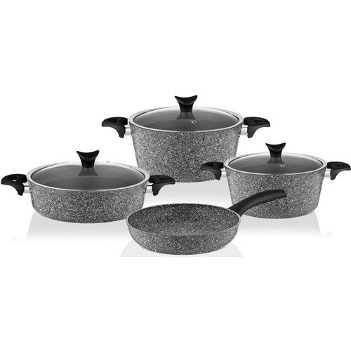 Crown Master Cook 4'lü 7 Piece Granite Cookware Set Gray