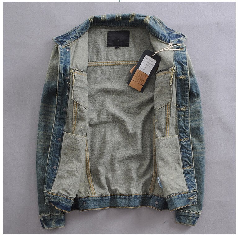 teenagers trendy men's slim clothes denim jacket students locomotive street winter Korean denim jacket male coat